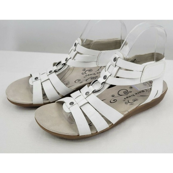 Bare Traps Shoes - Bare Trap Jeeny Womens White Leather Sandal Ankle Strap Size 7.5